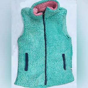 Simply Southern Women's Teddy Sherpa vest aqua teal trimmed in pink size M